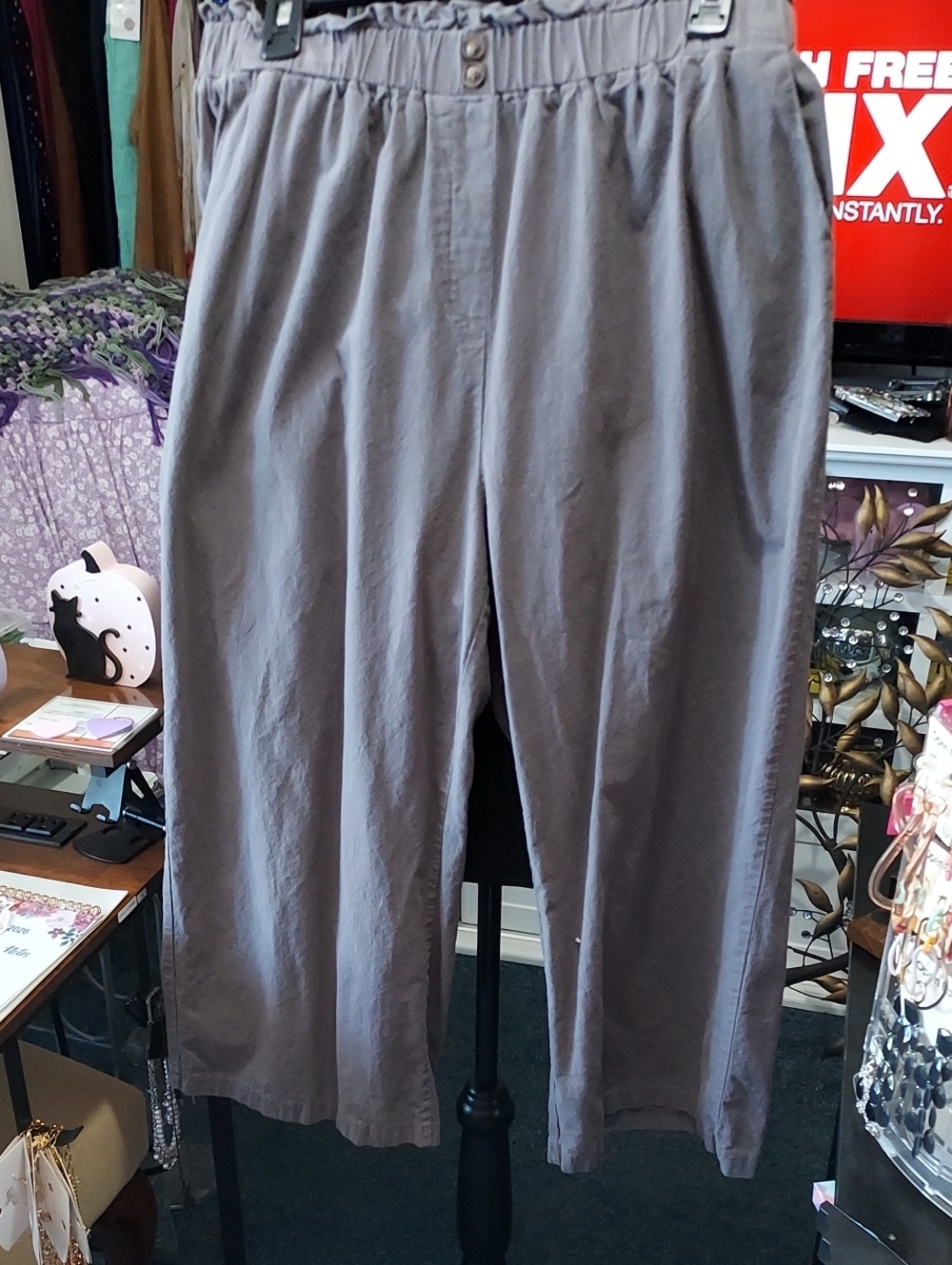 Source Unknown Women's Wide Leg Elastic-Waist Gray Pants-ask for Measurements, R